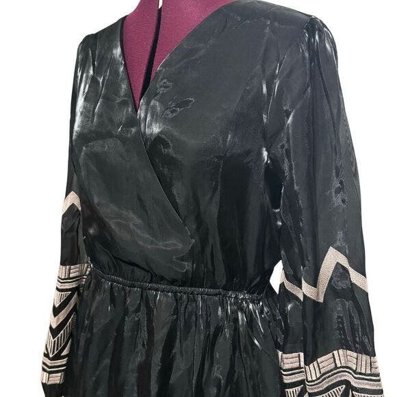 SAVANNA JANE Taking a Shine Embroidered Long Sleeve Dress Black Tan NWT Large - Picture 3 of 7